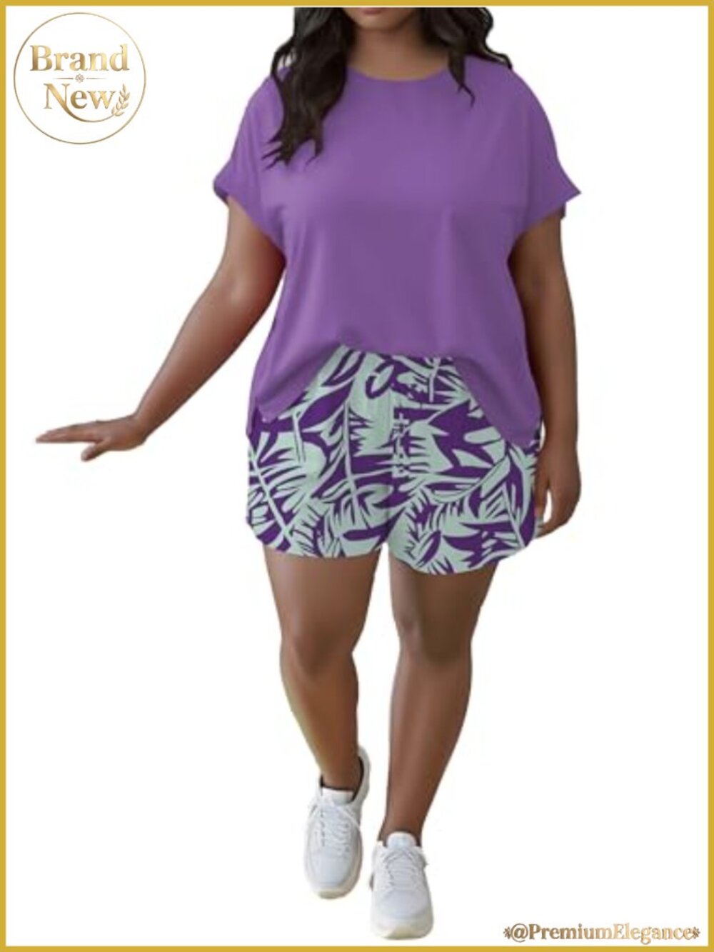 Plus Size Two Piece Outfit Short Sleeve Top & Baggy Shorts Sweatsuit Set